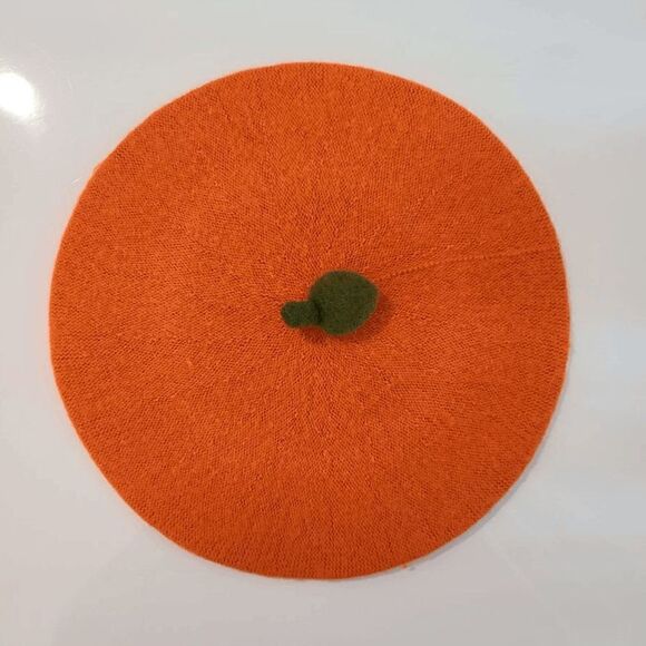 🍊 Orange Fruit Leaf Decor Wool-Mix French Style Cute Beret Hat NEW - Picture 2 of 10